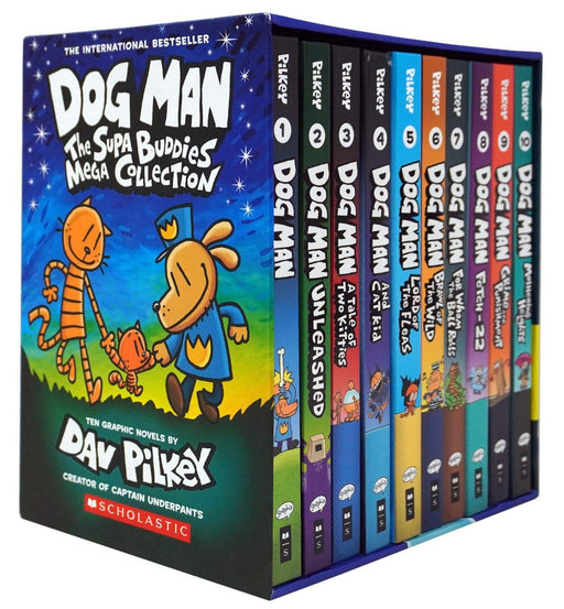 Dog Man 1-10: The Supa Buddies Mega Collection by Dav Pilkey 10 Books Box Set - Ages 6-12 - Hardback 7-9 Scholastic