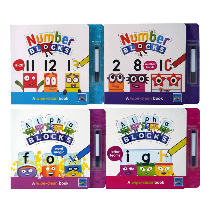 Numberblocks And Alphablocks Wipe Clean 4 Books & Numberblocks Red Backpack - Ages 1-7 - Board Book 5-7 Sweet Cherry Publishing