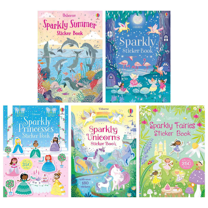 Usborne Sparkly Stickers (Summer, Fairies, Unicorns, Princesses & Sparkly Sticker) 5 Books Collection Set - Ages 3-6 - Paperback 0-5 Usborne Publishing Ltd