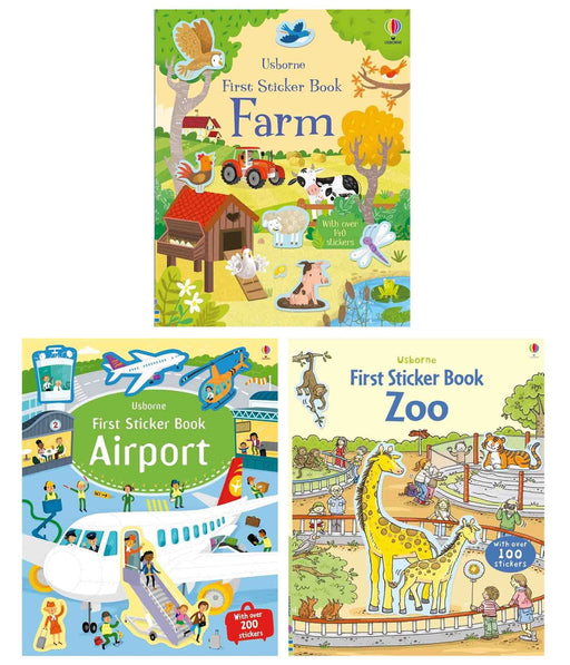 Usborne First Sticker Books: Zoo, Farm & Airport 3 Books Collection Set - Ages 2+ - Paperback 0-5 Usborne Publishing Ltd