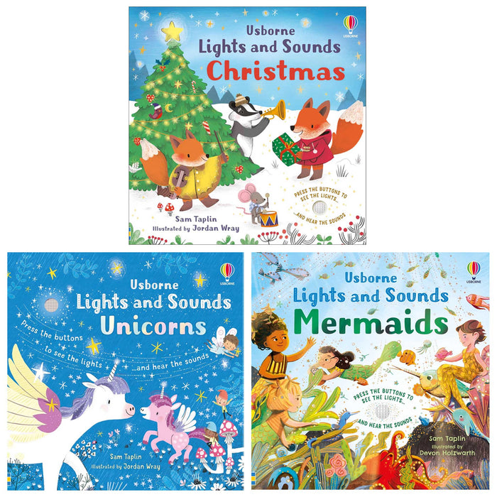 Usborne Lights and Sounds: Christmas, Unicorns & Mermaids by Sam Taplin 3 Books Collection Set - Ages 0-2 - Board Book 0-5 Usborne Publishing Ltd