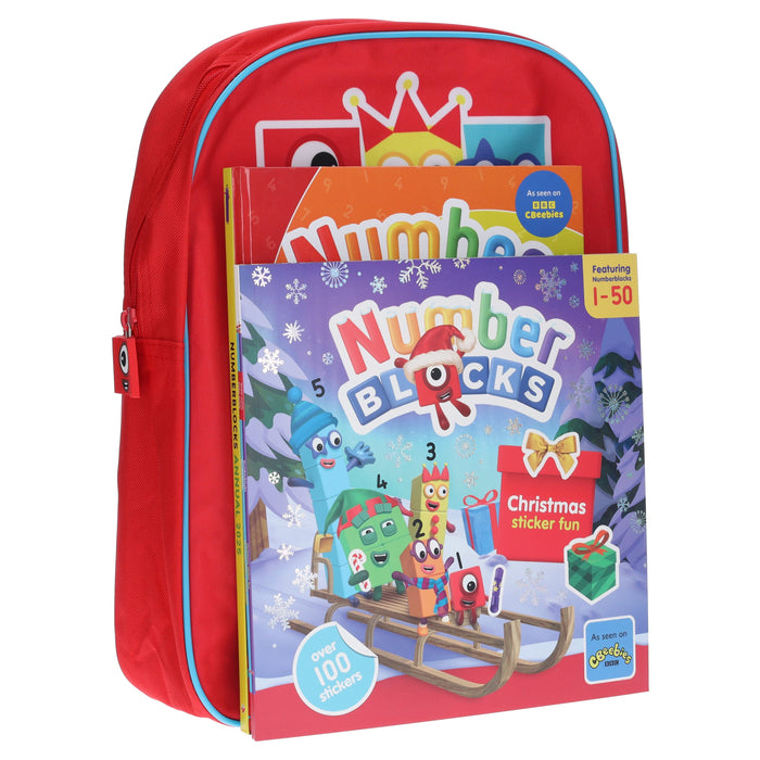 Numberblocks Christmas Collection 3 Books Set and A Children's Nursery Red Schoolbag for Boys & Girls- Ages 1-7 - Paperback/Hardback 5-7 Sweet Cherry Publishing