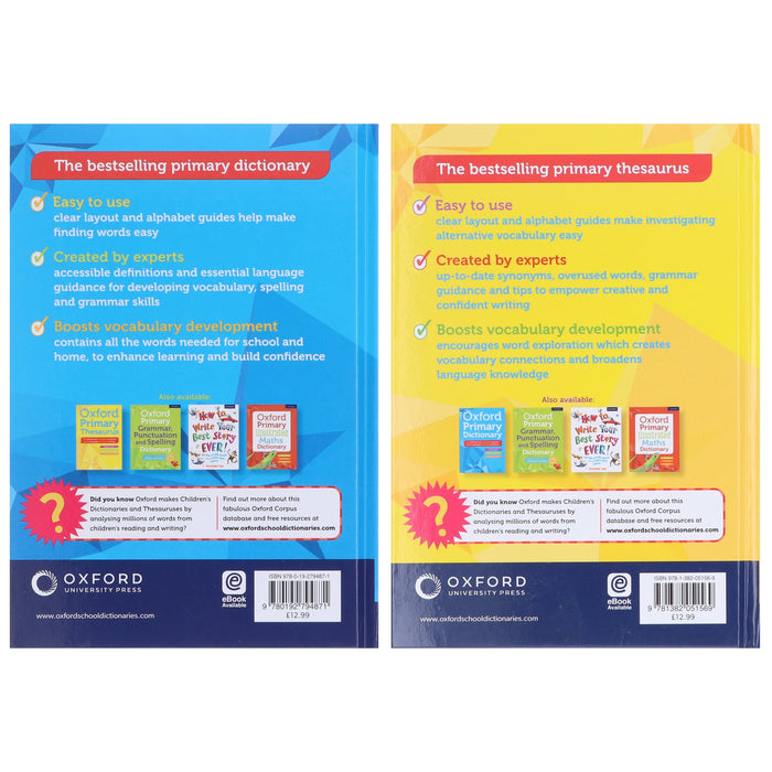 Oxford Primary Dictionary & Thesaurus By Oxford Dictionaries 2 Books Collection Set - Non Fiction - Hardback Non-Fiction Oxford University Press