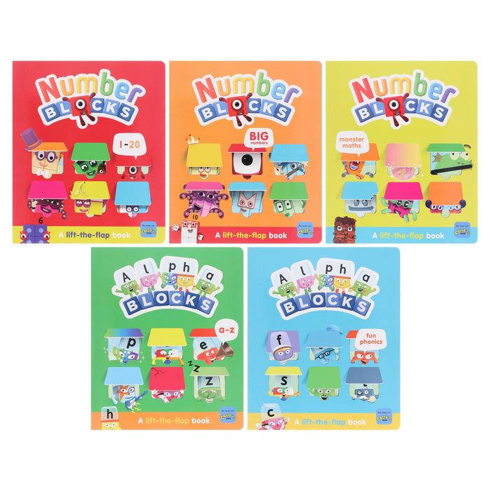 Numberblocks And Alphablocks Lift-The-Flap 5 Books & Numberblocks Red Backpack- Ages 1-7 - Board Book 5-7 Sweet Cherry Publishing