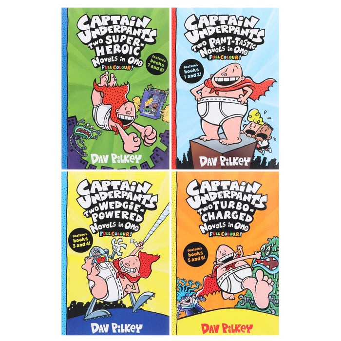 Captain Underpants Full Colour illustrated Series by Dav Pilkey: 4 Books Collection Set - Ages 7-11 - Paperback Graphic Novels Scholastic